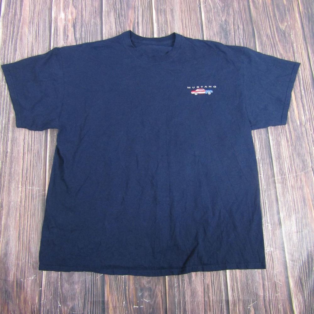Ford Mustang Shirt Mens XL Navy Blue American Flag Car Graphic T-Shirt
